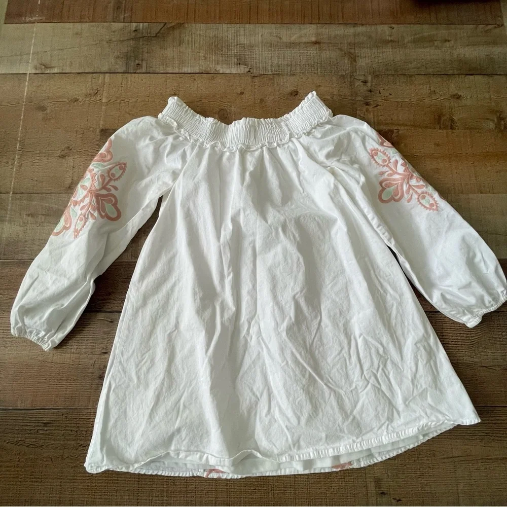 Embroidered Off the Shoulder Top by The Impeccable Pig White Pink Green SMALL - Picture 10 of 10